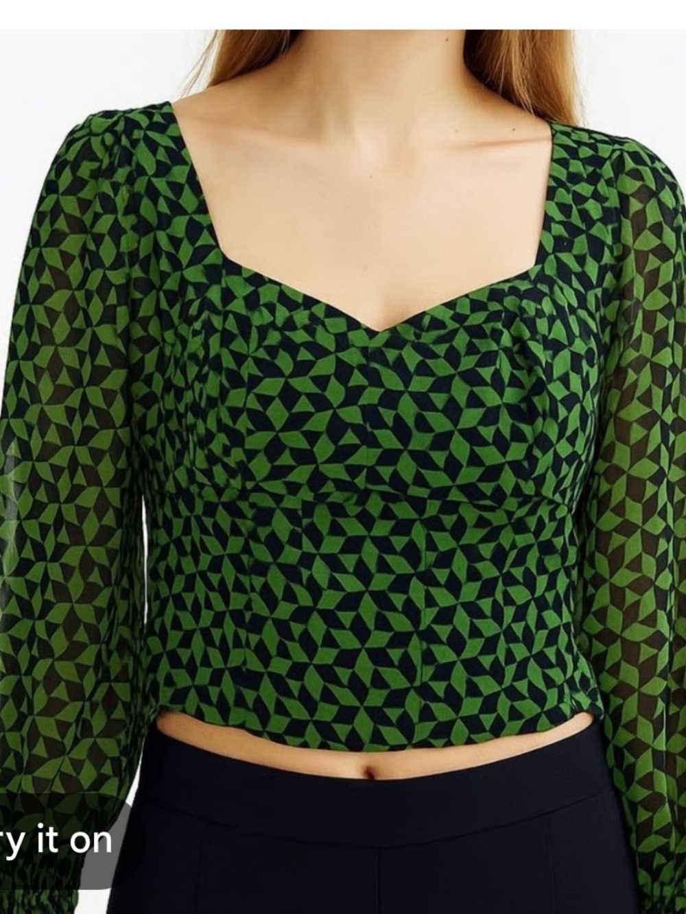 Abercrombie & Fitch Green Geometric Square-Neck Sheer Crop Top